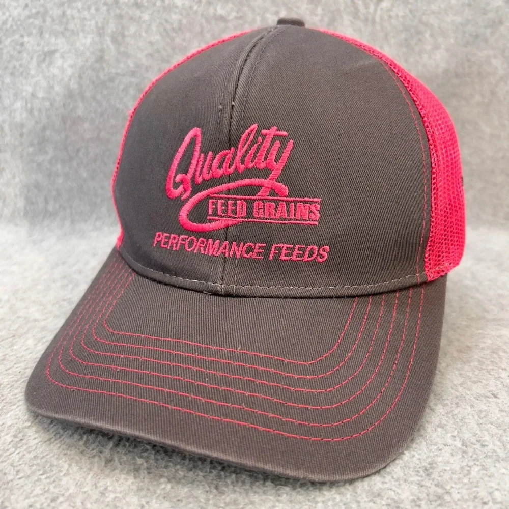 Quality Feed Grains Ladies Pink Grey OC Trucker Hat Performance Feeds AMPT OSFM